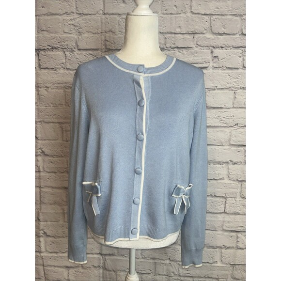 Adrianna Papell Women’s Preppy Feminine Bow Front Cardigan Size Medium - Picture 5 of 7